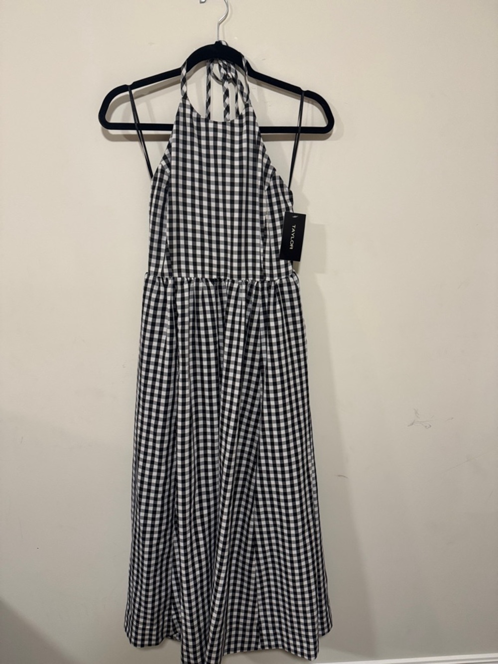 Taylor Black and White Gingham Halter Dress